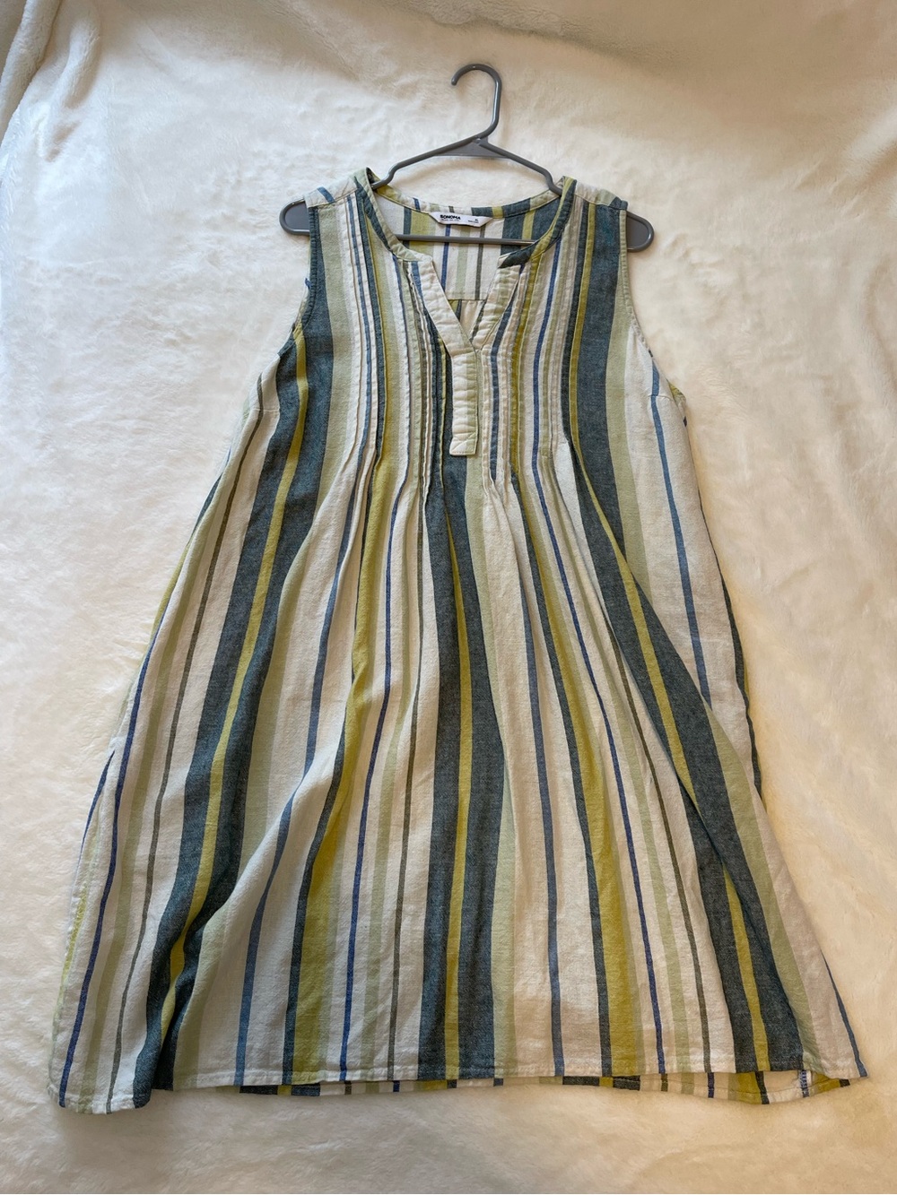 Sonoma Striped Sleeveless Midi Dress in Olive, Navy & White